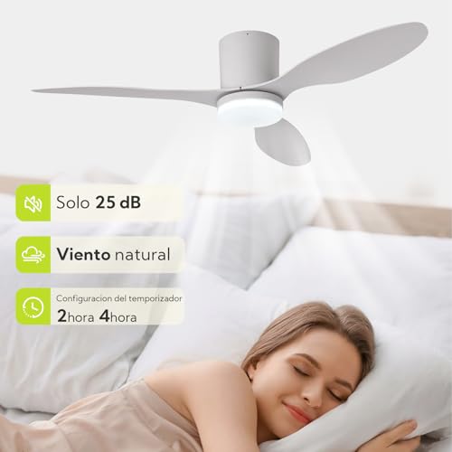 Ventilador de Techo con Luz y Mando a Distancia, 106cm, Motor DC Silencioso de Bajo Consumo, 3 Aspas de ABS Blanco (Anticorrosión), LED Regulable 3 Tonos, Temporizador, para Dormitorio y Salón