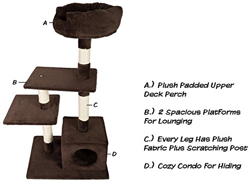 4 Tier Cat Tree- Plush Multi-Level Cat Tower with Sisal Scratching Posts, Perch Platforms, and Penthouse Condo for Cats and Kittens By PETMAKER (43')
