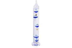SHOP LC DELIVERING JOY Shop LC Galileo Thermometer Indoor and Outdoor Temperature with Blue Floating Balls in a Glass Tube - Ideal Weather Predictor for Office Home Desk & Table Decorations Gifts