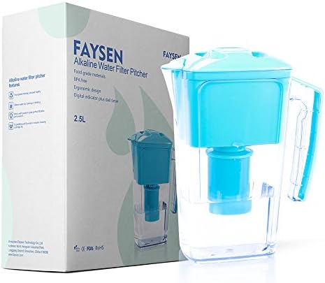 FAYSEN Alkaline Water Filter Pitcher - Food Grade Material, Ergonomic Design, Safe and Healthy, Digital Indicator &amp; Dail Timer, Get Pure Filter Water in Minutes- BPA Free, Blue