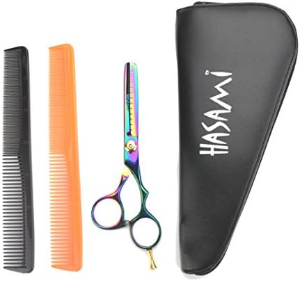 5.5 Inches Texturizer Thinning Shears. Titanium Finish. Scissors With Finger Rest. Japan Stainless Steel. Two Hair Combs and Case.