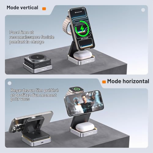 25W Charging Dock, Foldable Induction Charger 3 in 1, Wireless Charger Compatible with Magsafe and Night Light for iPhone 17/16/15/14/13/12 Series, AirPods, Apple Watch with 45W Charger