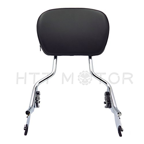 XKMT Motorcycle adjustable Chrome Backrest Sissy Bar with pad w/Skull Mounting Plate For ALL YEAR Harley Davidson Touring FLHR- Road King FLHX- Street Glide - Thumbnail 5