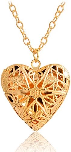 QIHOO Hollow Love Heart DIY Secret Message Locket Necklace Pendant Gift For Lover Couples (Gold)