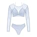 Meyeeka Womens Sexy Mesh Long Sleeve High Waist 3 Piece Bikini Swimsuit White S