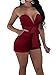 TOB Women's Sexy Deep V-Neck High Waist Belt Club Romper Short Jumpsuit Wine Red