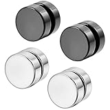INBLUE Men,Women's 8mm Stainless Steel Stud Earrings Silver Tone Black Plug Expander Non Pierce Body Jewelry Round Magnetic Set（ 2 Pairs ）