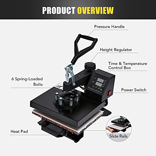 COZ Heat Press Machine, 5in1 Swing Away Flat Plate Cap Mug Press Set