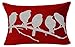 Birds in Tree Branch Red Ground Cotton Linen Throw Lumbar Waist Pillow Case Cushion Cover Home Office Decorative Rectangle 12 X 20 Inches