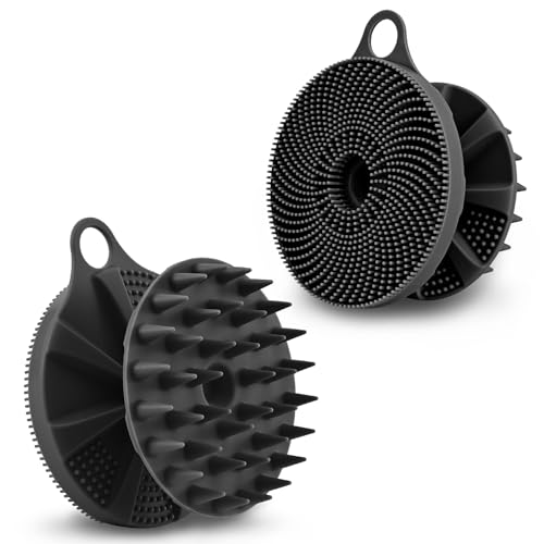 INNERNEED 2-in-1 Silicone Body Scrubber and Scalp Massager Shampoo Brush, Food-Grade Soft Material, More Hygienic, Easily Lather, Convenient for Travel, Gym, Business,etc (Black)