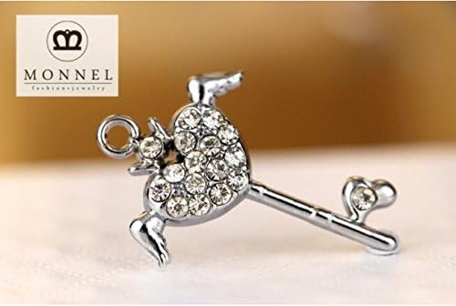 M143-D Wholesale Crystal Heart Angel Wing Key Stick 10pcs Bead Charm Pendant