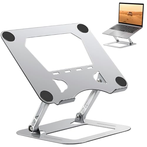 Gluckluz Adjustable Laptop Stand for Desk Ergonomic Laptop Riser Aluminum Notebook Holder Foldable Computer Elevator Compatible with 11" to 17.3" MacBook Pro/Air, Tablet (Silver)