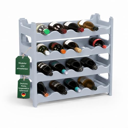 ARTECSIS® Weinregal stapelbar & modular erweiterbar Kunststoff für 24 Weinflaschen (betongrau) - Stabiles Flaschenregal & Getränkeregal Gastronomie-Qu