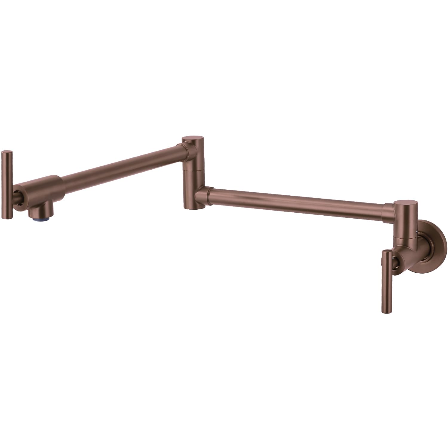 Pot Filler Faucet in Brushed Rose Gold 2 Handle Valve Stainless Steel Kitchen Faucet with Extra Long 24 Inch Spout Dual Joint Stretchable Folding Arm, Single Hole Wall Mounted