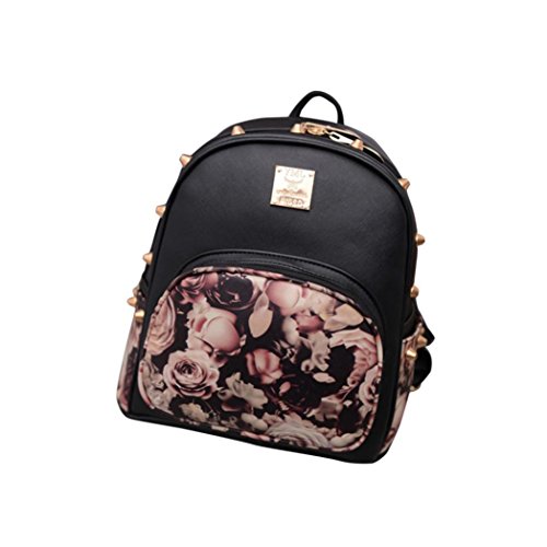 Respctful Backpack for Girls Fashion Floral Printing School Bags (BlackA)