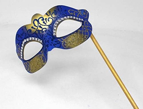 LADIES BLUE & GOLD CRYSTAL JEWELLED EYES VENETIAN MASQUERADE CARNIVAL PARTY EYE BALL MASK ON A STICK, 7cm Deep - Image 4