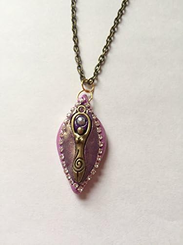 Moon Goddess Polymer Yoni Pendant Necklace with Faux Pearl and Crystal