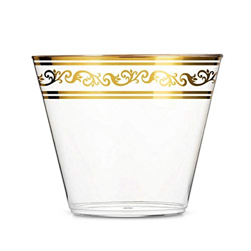 100 Gold Rim Plastic Cups 9oz Clear Plastic Cups With Royal