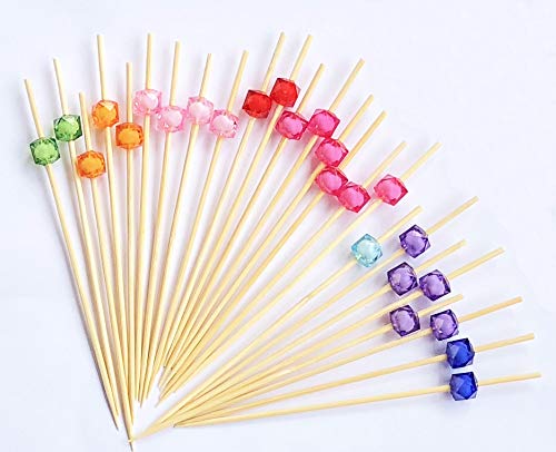 AILEXI Cocktail Sticks 100 Counts Wooden Toothpicks Party Supplies Frill Finger Food Fruits Sandwich Nibbles - Multicolor Acrylic Pearls