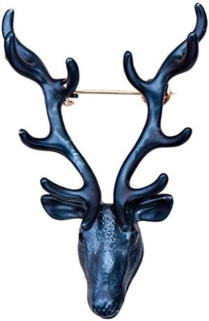 OUDUO Handmade Enamel Deer Reindeer Moose Stag Head Antlers Brooch Pin (Blue)