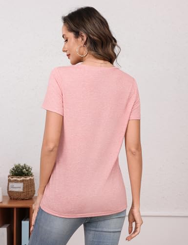 Totatuit Women's Summer Short Sleeve V-Neck Solid Top Elegant Top with Buttons Details for Simple and Refined Style
