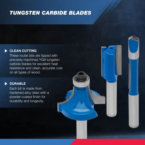 HILTEX 10100 Tungsten Carbide Router Bits, 15 Piece Router Bit Set, 1/4