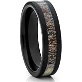 OVIEDO JEWELRY 6mm Deer Antler Wedding Ring, Black Tungsten Anniversary & Engagement Ring, Man & Woman Comfort Fit Hunters Wedding Band