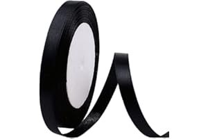 POPOYU Black Satin Ribbon Halloween for Gift Wrapping 3/8 inch,25 Yards Continuous Ribbons Roll,Christmas Gift Ribbon Thick Solid Fabric Ribbon for Crafts,Wedding Car,Hair Bow Making,Wreath,Bouquet,Balloons