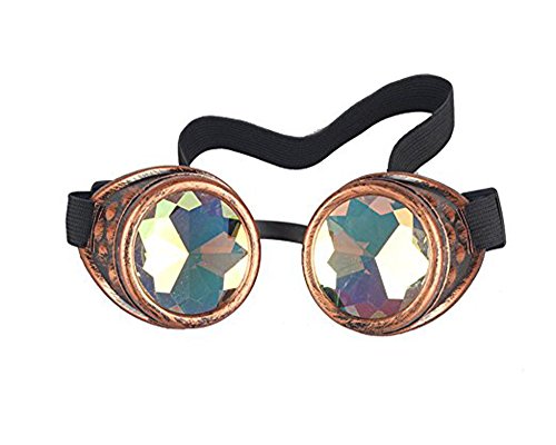 Kaleidoscope Rave Goggles Steampunk Glasses with Rainbow Crystal Glass Lens