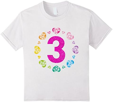 unisex-child 3rd Birthday T-Shirt For Girls Shiny Hearts Princess Three 4 White