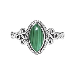 Malachite Stone Ring 925 Sterling Silver Statement