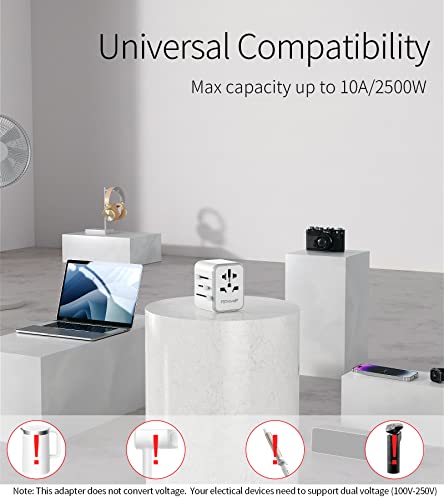 Worldwide Travel Adapter with USB, FSTravelP Universal Plug Adapter with 2 USB & International AC Socket, Dual 10A Fuses, All In One Travel Plug Adapter Worldwide for USA UK EU AU CN 150+ Countries