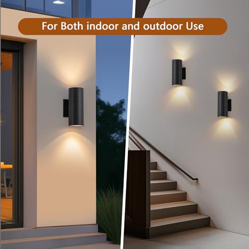 Easyusahome 4 Pack Outdoor Sconce Lights for House, Modern Black Exterior | Light Fixtures, Cylinder Up and Down Wall Sconce, IP65 Waterproof Anti-Rust Porch Lights Wall Mount for Front Door Garage