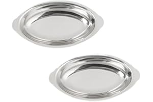 12 oz. (Ounce) Stainless Steel Oval Au Gratin Serving Dish Pan Platter - Set of 2