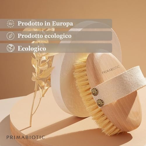 Primabiotic Body Massage Brush in Beech Wood and Agave Fibres | Ecological Product with Case | Ideal for Dry Brushing and Cellulite