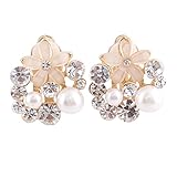 Grace Jun Bridal Multicolor Rhinestone Crystal Gold Plated Clip On Earrings Without Piercing 8 Colors Choose (186white)