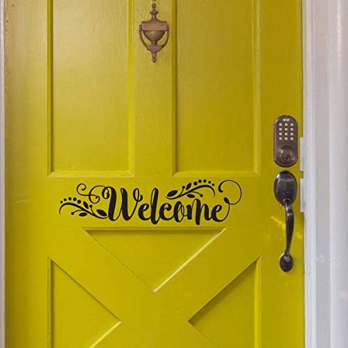 Queen54ferna Welcome Decal Front Door Sticker In Modern Calligraphy Style With Laurel Leaf Floral Design