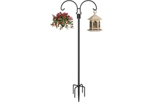 AnBaiMei Outdoor Double Shepherds Hook with 5 Prong Base, 60 Inch Adjustable Heavy Duty Two Sided Bird Feeder Pole Stand for Hanging Plant Baskets, Solar Light Lanterns, Hummingbird Feeder, 1 Pack