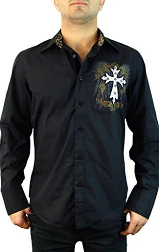 Rebel Spirit Big Cross Patch Button Down Shirt XXXL Black
