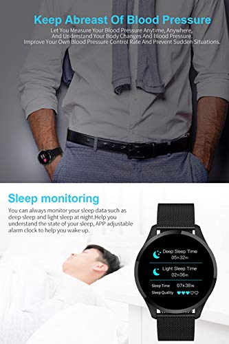 Smart Watch Fitness Tracker Color Screen Heart Rate Sleep Monitor Calorie Counter Pedometer Camera Stainless Steel Black