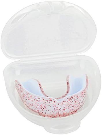 JS MMA Mouthguard Braces for Sports. BJJ, Boxing, Football, Ice and Field Hockey, Lacrosse, Basketball. Double Glitter Color Purple & Red, Custom Fit Youth and Adult, Unisex with Case (Red, Youth)