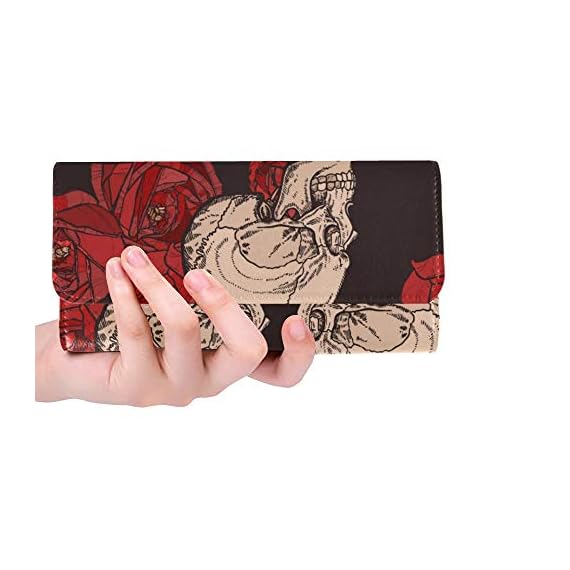 Unique-Custom-Vintage-Gothic-Skulls-And-Red-Roses-Women-Trifold-Wallet-Long-Purse-Credit-Card-Holder-Case-Handbag