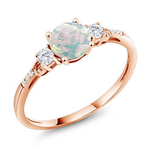0.89 Ct Cabochon White Simulated Opal White Created Sapphire 10K Rose Gold Ring (Size 5)