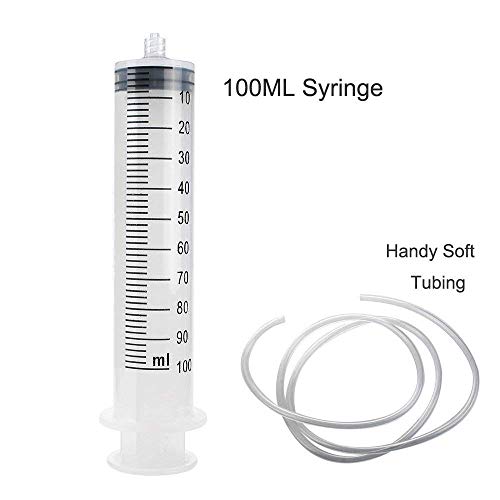 100ml Syringe with Handy Plastic Tubing, Carejoy Large Plastic Indutrial Syringes + 80cm(31.5in) Long Hose Fluid Suction Injector for Scientific Labs Injecting, Drawing Oil, Fluid and Water