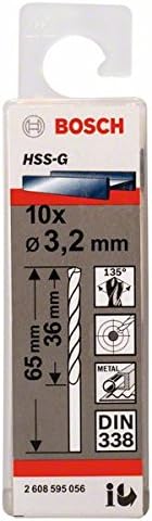 Bosch 10x PRO Metal HSS-G Twist Drill Bit Standard Length (for Non-ferrous metals, Steel, diameter 3,20 mm