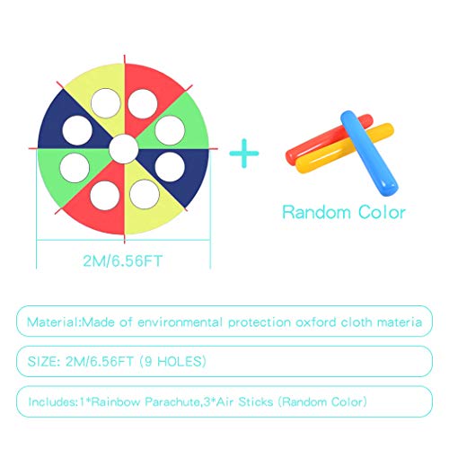 HAPPYMATY Rainbow Umbrella Parachute 6 Foot with 8 Handles for Kids,Play Parachute Outdoor Games(Whack a Mole) Activities Toys with 3 Air Sticks 2M/6FT