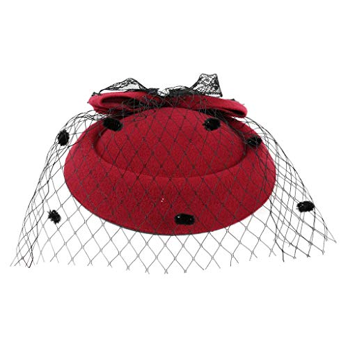 BCDshop_hairband clearance Girls Women Fashion Fascinators Tea Party Headpiece Headwear Mesh Net Beret Hat Tiara on a Hair Clip (Red) - Thumbnail 3