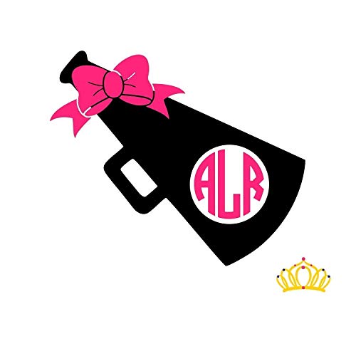 Cheer Monogram Vinyl Decal Sticker, Cheerleading Megaphone Gift for Cheerleader, Custom Size and Colors with Glitter Options Available