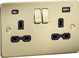 Knightsbridge 13A 2G Switched Socket Dual USB A C Brushed Brass Black Insert view 2