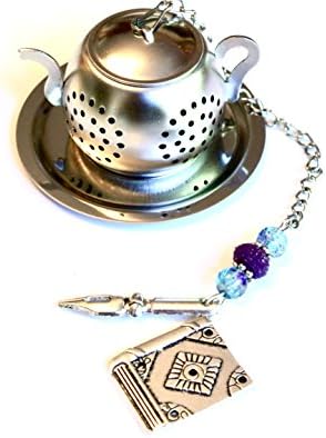 Book and Pen Tea Infuser with Blue and Purple Beads